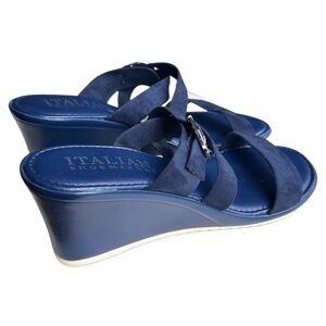 Italian Shoemakers Navy Crisscross Strap Wedge Slides